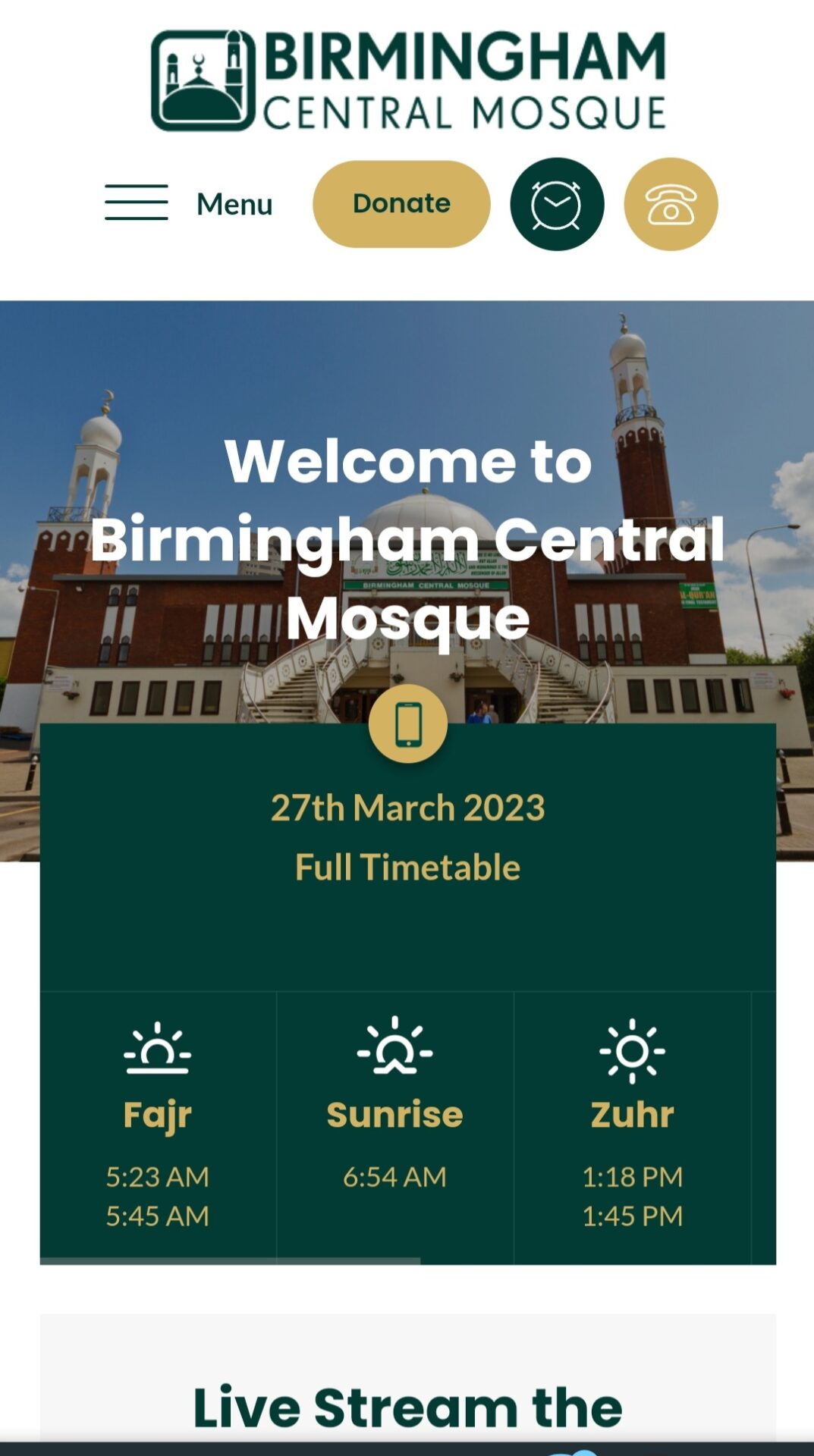 مواقيت الصلاة في لندن ( أوقات الصلاة في لندن - مواعيد الصلاة في لندن ) مسجد برمنغهام المركزي